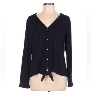 Tommy Bahama Women Large Black button down long sleeved front tie shirt